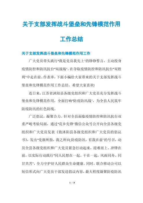 关于支部发挥战斗堡垒和先锋模范作用工作总结