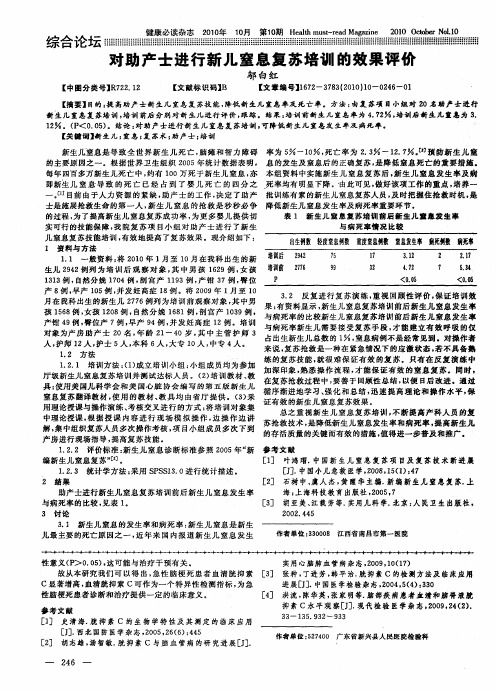 对助产士进行新儿窒息复苏培训的效果评价