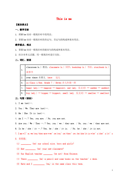 江苏省句容市行香中学七年级英语上册 Unit 1 This is 