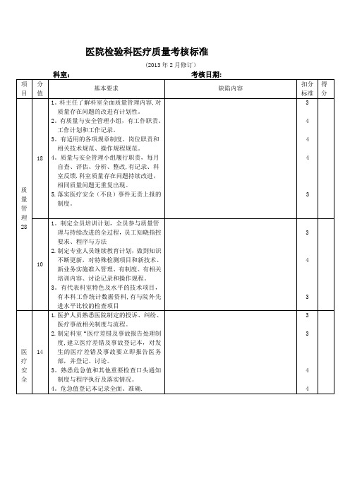 检验科医疗质量考核标准