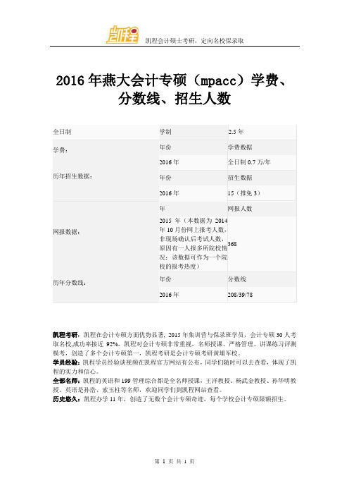 2016年燕大会计专硕(mpacc)学费、分数线、招生人数