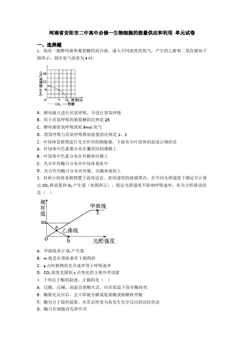 河南省安阳市二中高中必修一生物细胞的能量供应和利用 单元试卷