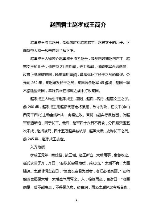 赵国君主赵孝成王简介