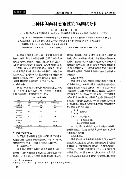 三种休闲面料悬垂性能的测试分析