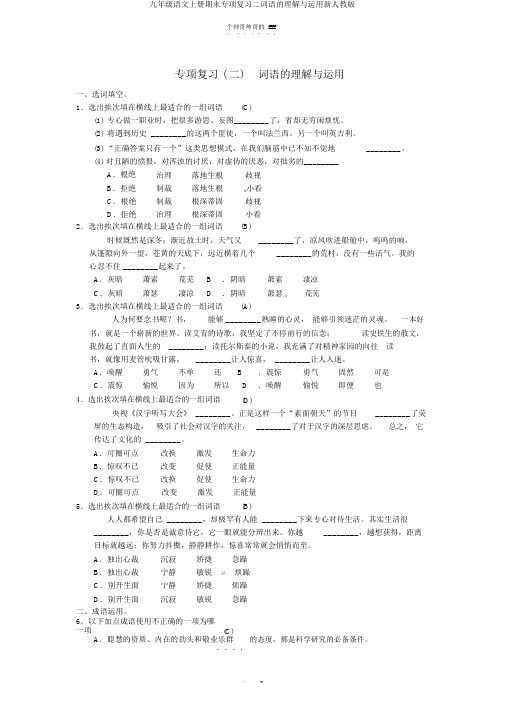 九年级语文上册期末专项复习二词语的理解与运用新人教版