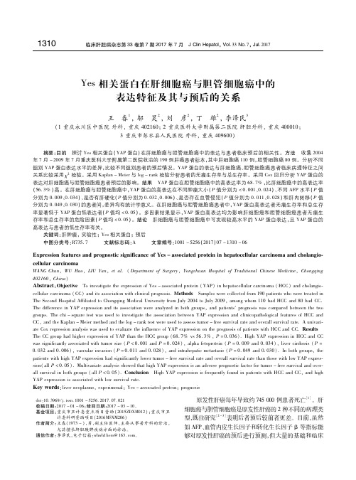 Yes相关蛋白在肝细胞癌与胆管细胞癌中的表达特征及其与预后的关系 王春