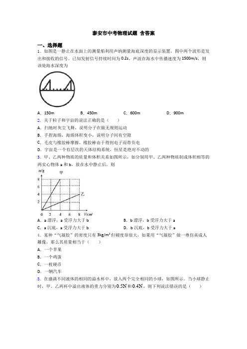 泰安市中考物理试题 含答案