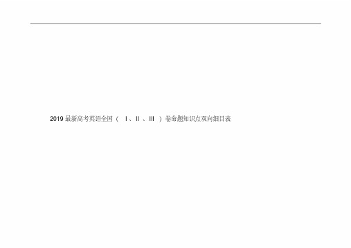2019最新高考英语全国(I、II、III)卷命题知识点双向细目表