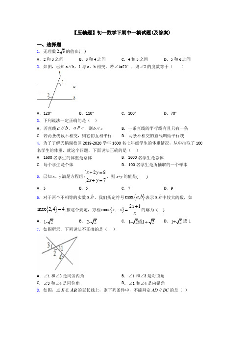 【压轴题】初一数学下期中一模试题(及答案)