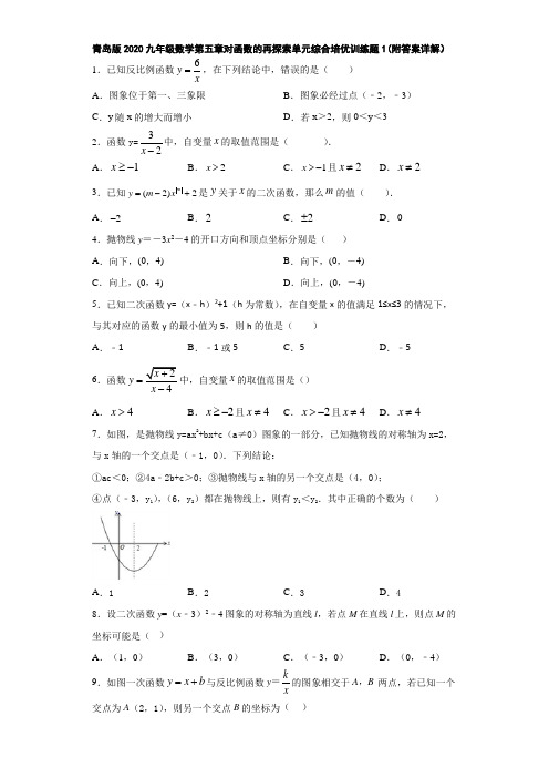 青岛版2020九年级数学第五章对函数的再探索单元综合培优训练题1(附答案详解)