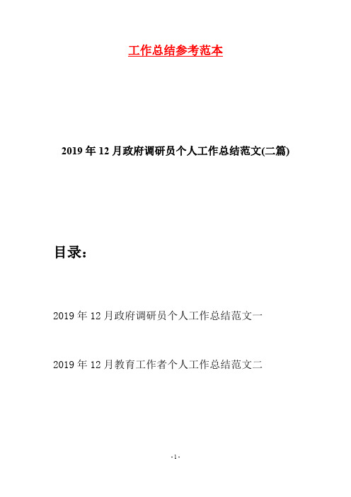 2019年12月政府调研员个人工作总结范文(二篇)
