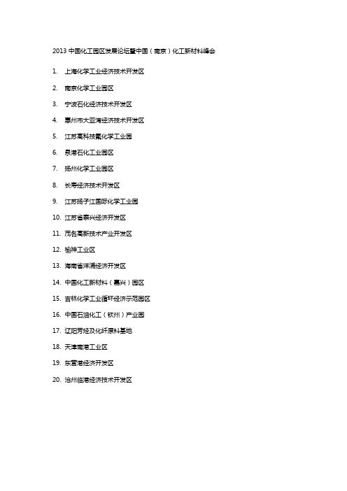 中国化工园区20强(2013-2014)