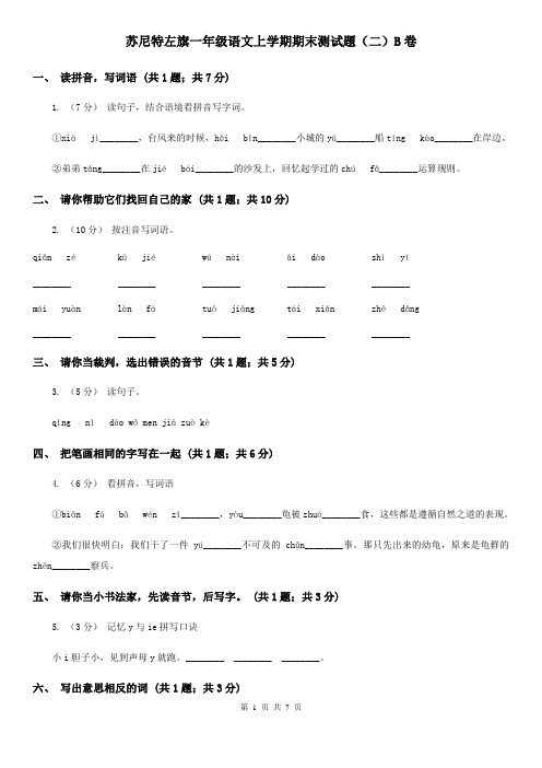 苏尼特左旗一年级语文上学期期末测试题(二)B卷