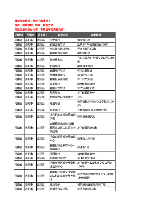 新版河南省洛阳市宜阳县驾校培训企业公司商家户名录单联系方式地址大全30家