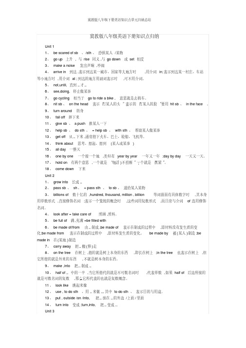 冀教版八年级下册英语知识点单元归纳总结