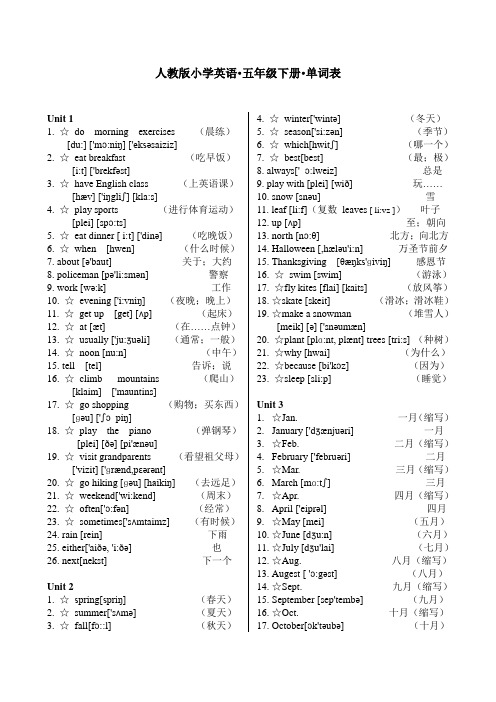 PEP小学英语五年级下册单词带音标