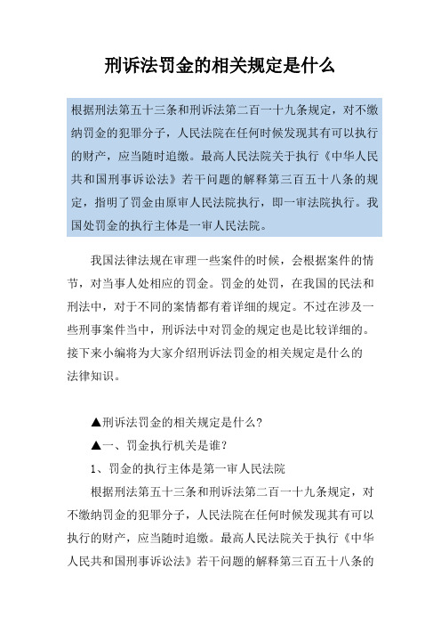 刑诉法罚金的相关规定是什么