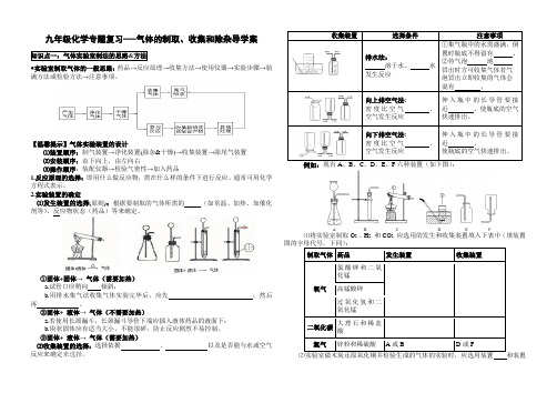 最新人教版九年级化学专题复习——常见气体的制取、收集和除杂导学案