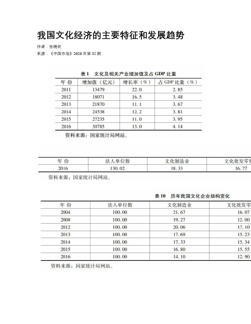 我国文化经济的主要特征和发展趋势