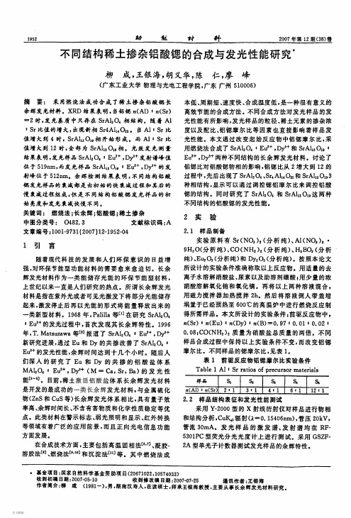 不同结构稀土掺杂铝酸锶的合成与发光性能研究
