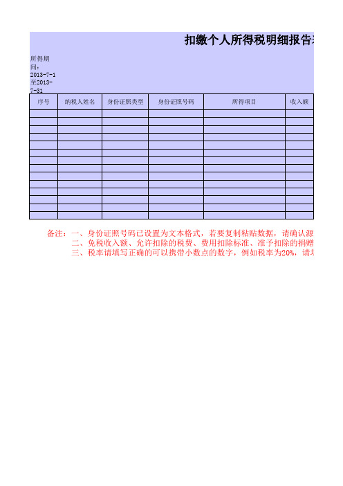 扣缴个人所得税明细报告表(其他所得项目)