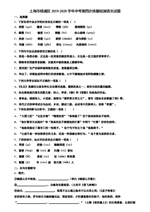 上海市杨浦区2019-2020学年中考第四次质量检测语文试题含解析