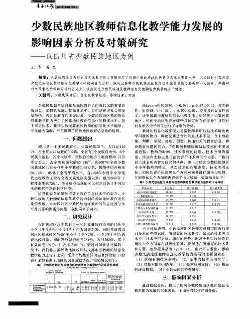 少数民族地区教师信息化教学能力发展的影响因素分析及对策研究——以四川省少数民族地区为例