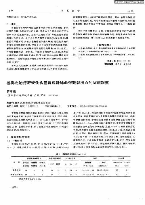 善得定治疗肝硬化食管胃底静脉曲张破裂出血的临床观察