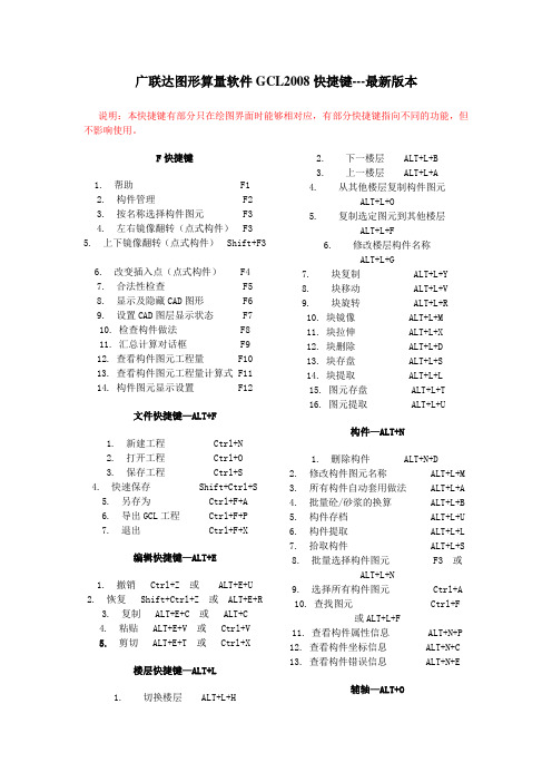 广联达图形算量软件GCL2008--快捷键更新版