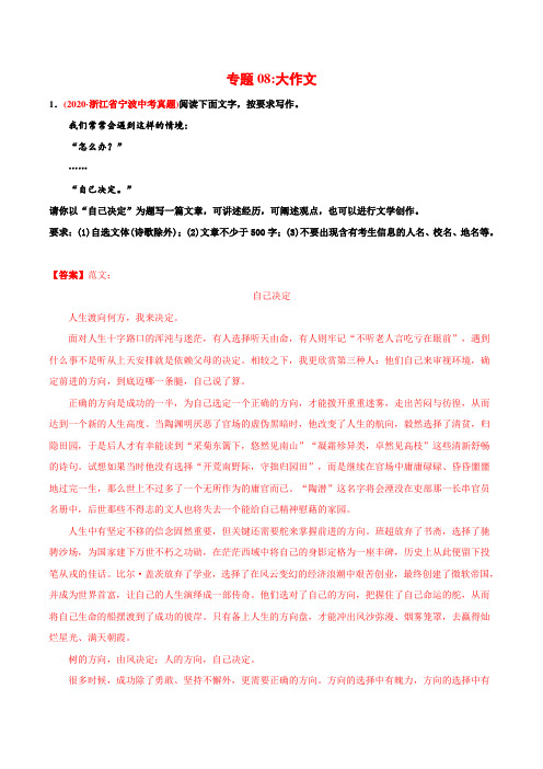 专题08大作文-2020年中考语文真题分专题训练(浙江专版)(教师版含解析)