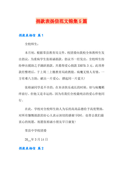 捐款表扬信范文锦集5篇