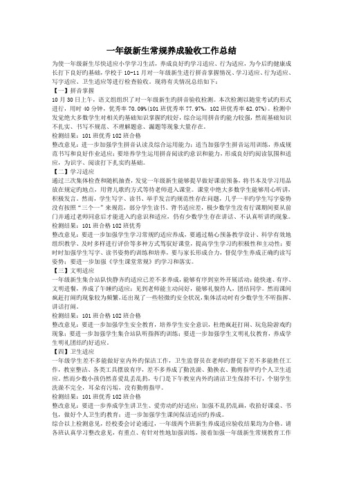 一年级新生常规养成验收工作总结.doc