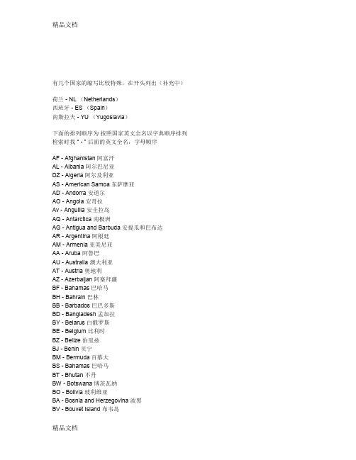 最新全球各国国名的英文缩写大全