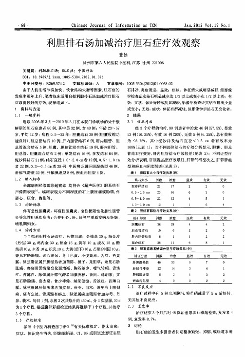 利胆排石汤加减治疗胆石症疗效观察