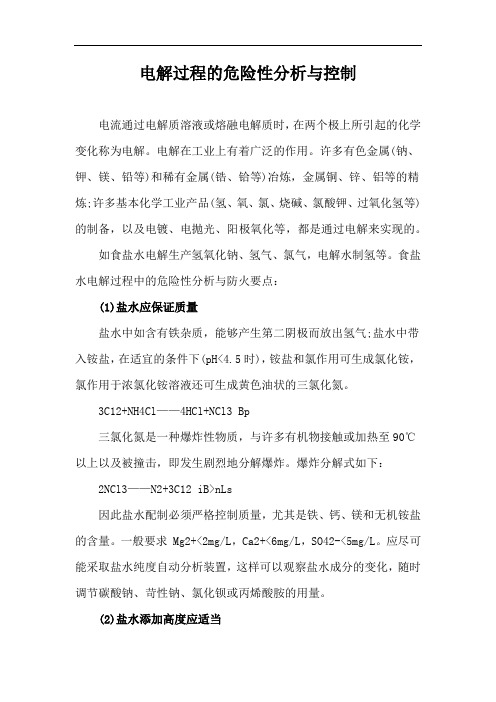 电解过程的危险性分析与控制