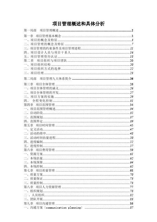 项目管理概述和具体分析