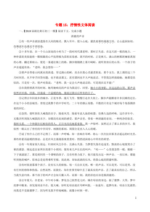 2019年中考语文模拟卷抒情性文体阅读分类汇编