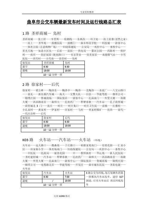 曲阜市公交车辆最新线路和发车时间汇总表