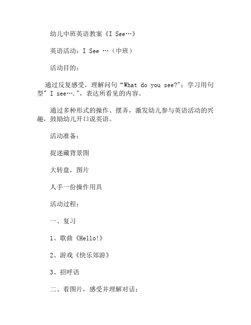 中班英语I See…教案