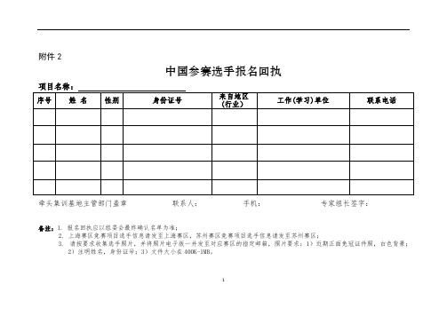 中国参赛选手报名回执【模板】