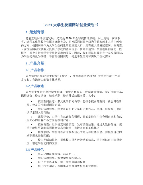 2024大学生校园网站创业策划书