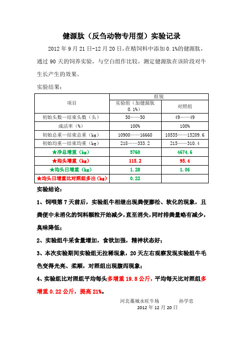 河北藁城肉牛对比实验记录