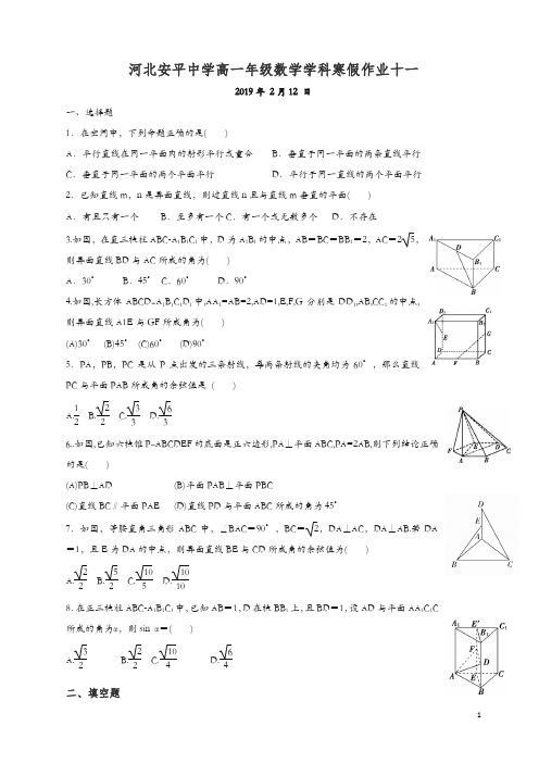 河北省安平县安平中学高一数学寒假作业11实验班