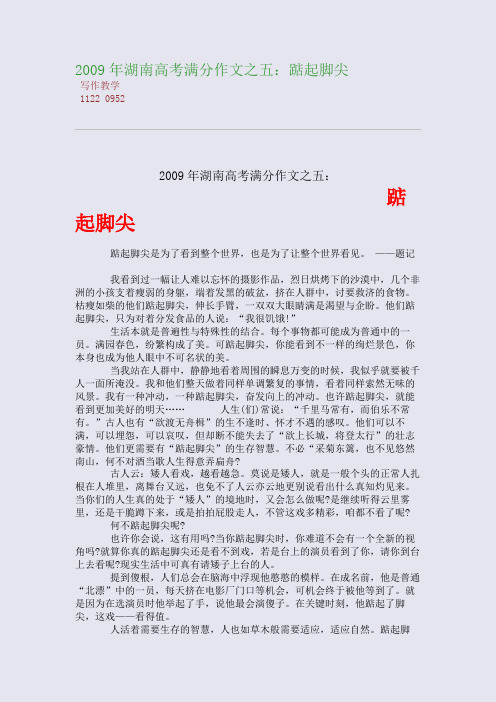 2009年湖南高考满分高考作文之五：踮起脚尖
