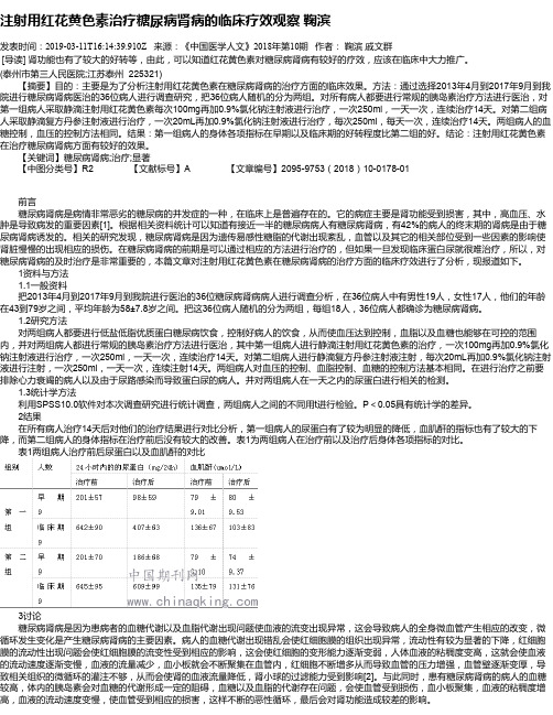 注射用红花黄色素治疗糖尿病肾病的临床疗效观察 鞠滨