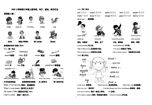 PEP新版英语三年级上册期末总复习(单词、句子、语法、练习)