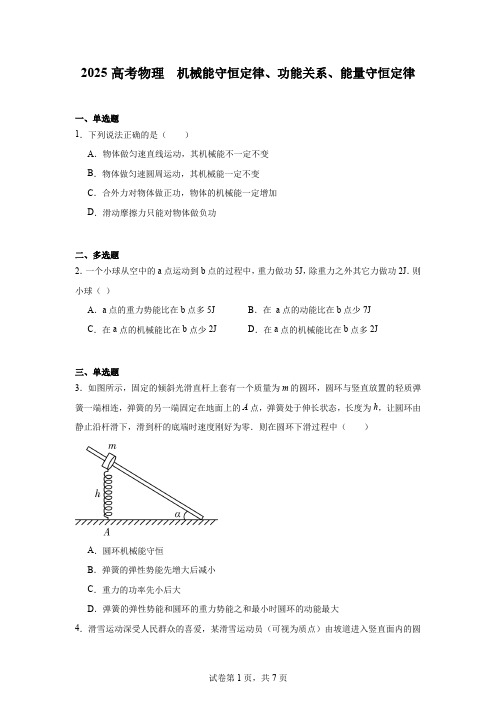 2025高考物理  机械能守恒定律、功能关系、能量守恒定律