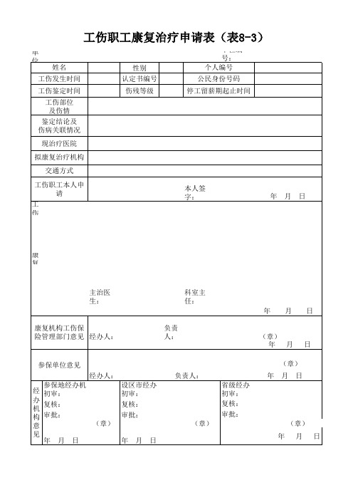 河北省工伤职工康复治疗申请表(表8-3)
