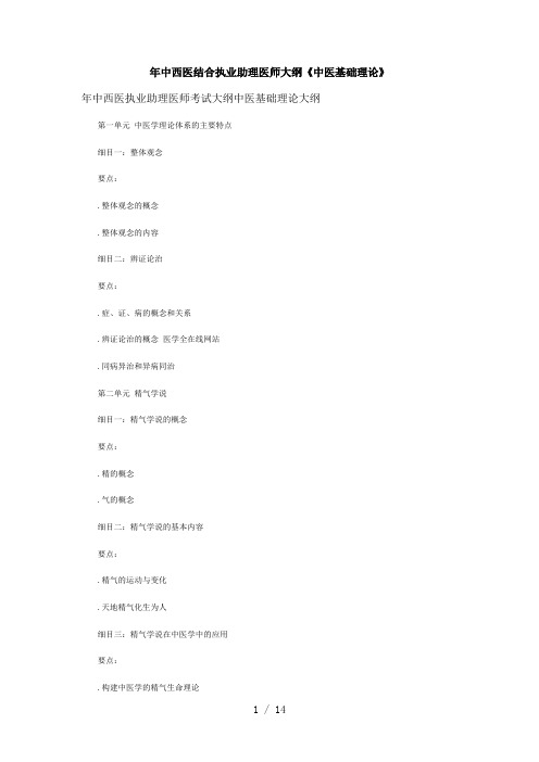2018年中西医结合执业助理医师大纲《中医基础理论》
