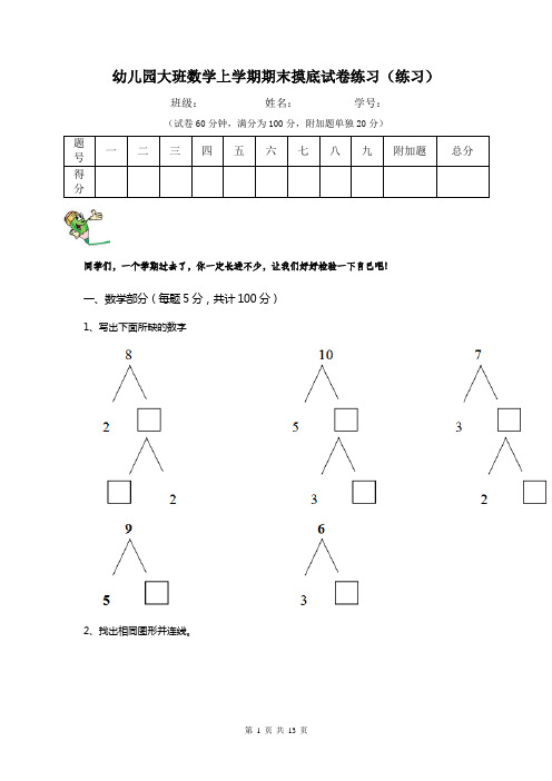 幼儿园大班数学上学期期末摸底试卷练习(练习)